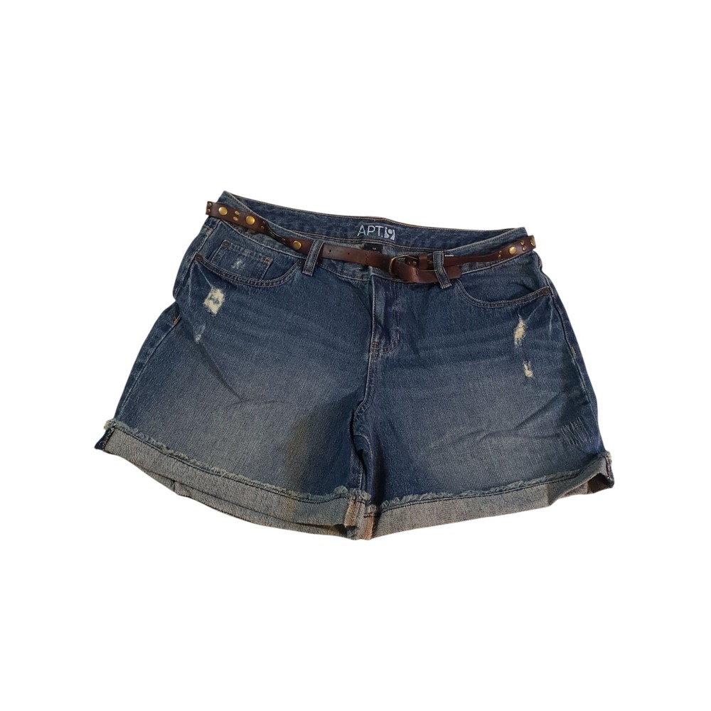 Apt 9 Shorts Womens 14‎ Blue High Rise Denim Cotton Belted Distressed Cut Off